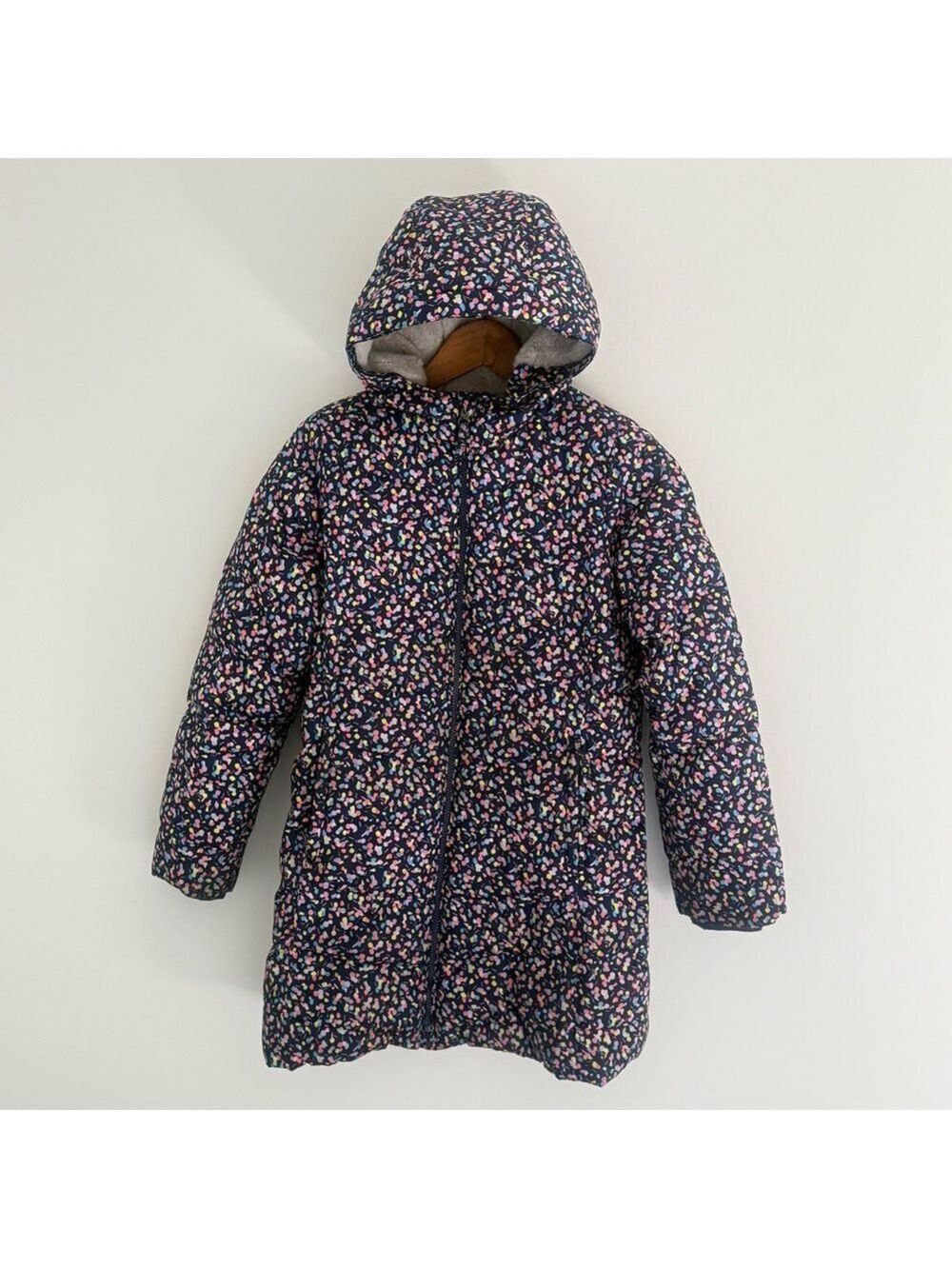 Lands' End Floral Long Winter Parka Hooded Coat Faux Fur Lining Sz Large 10-12 - Picture 14 of 14